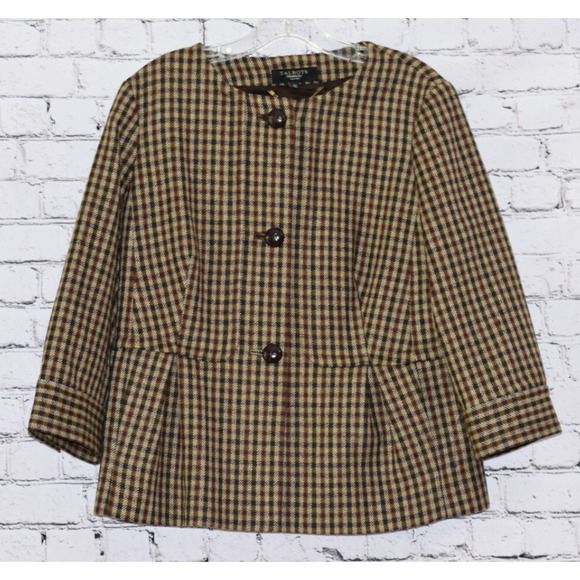 Talbots Jackets & Blazers - TALBOTS Designer Peplum Houndstooth Plaid Equestrian Style Blazer Jacket 12P